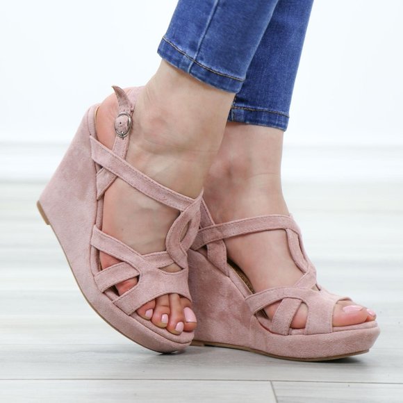 Faux Suede Wedge Heel Sandals - Picture 5 of 12